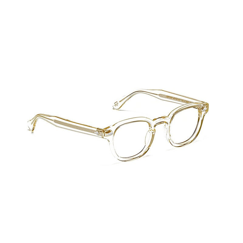 Lunettes Moscot LEMTOSH Flesh reconditionnées par Vitamines D, monture arrondie transparente avec rivets diamantés.